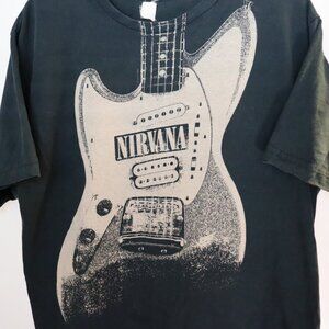 Nirvana Kurt Cobain Guitar T-Shirt| Black Short Sleeve| 2005 Licensed Grunge